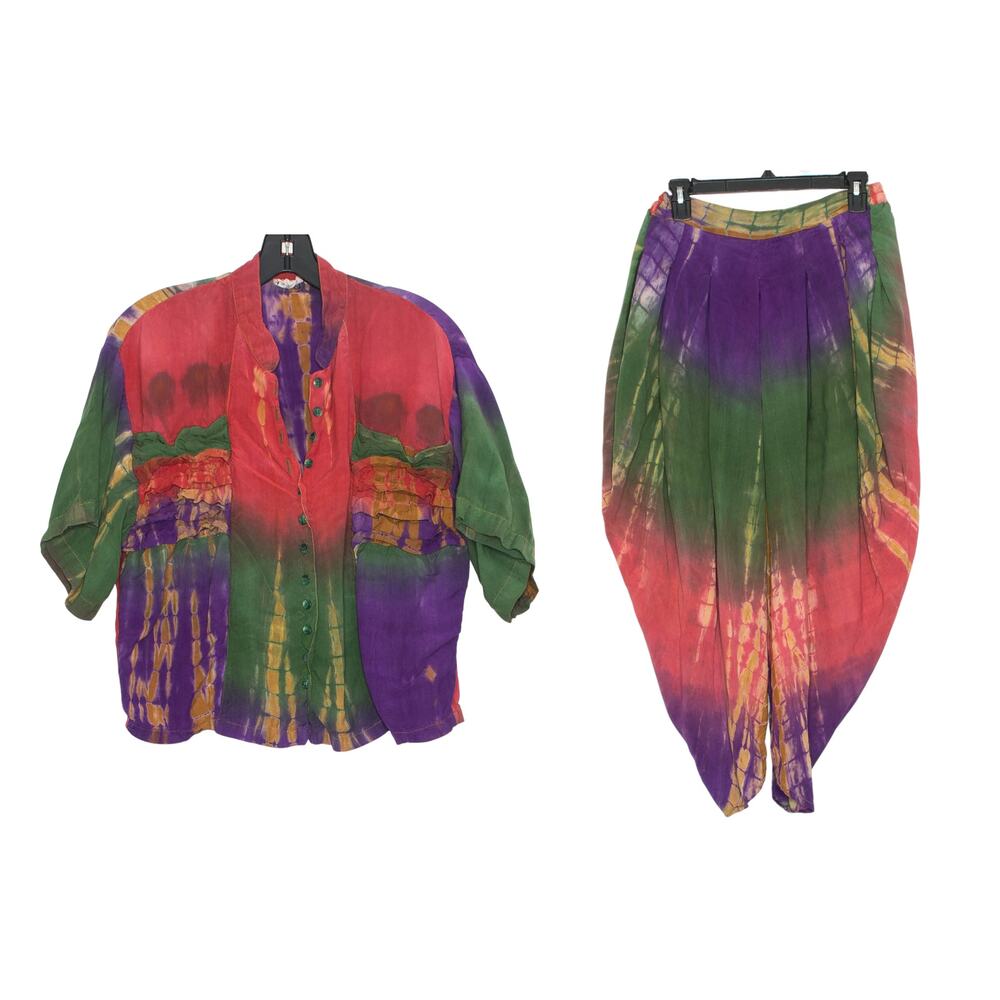 Vintage Set Tie Dye Boho Hippie Festival Psychedelic 70s Grunge Colorful Large